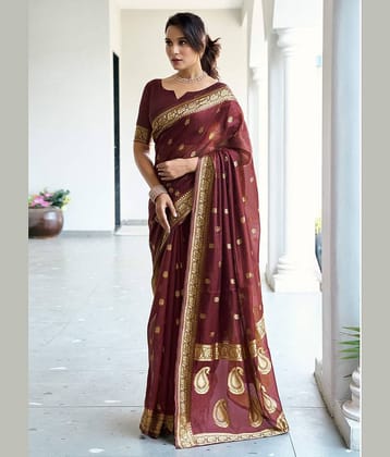 Samah Cotton Blend Woven Chanderi saree With Unstitched Blouse Piece ( Pink )