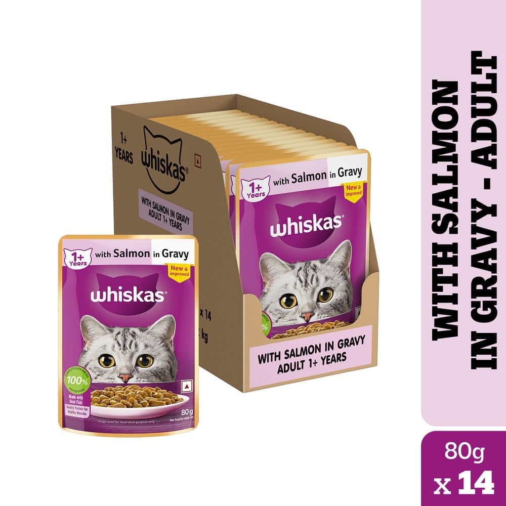 Whiskas Salmon in Gravy Adult (1+ Years) Wet Cat Food (80gx14)
