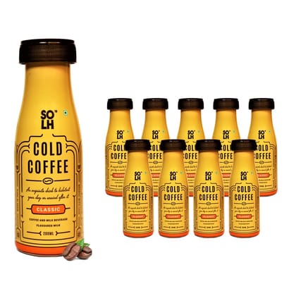 SOLH Classic Cold Coffee Smooth, Creamy & Intense Bottle 200 Ml (Pack of 10)