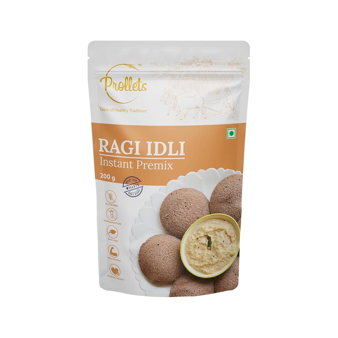 Prollets Ragi Idli Instant Premix (200g) | Finger Millet Steam Cake | Diabetic Friendly
