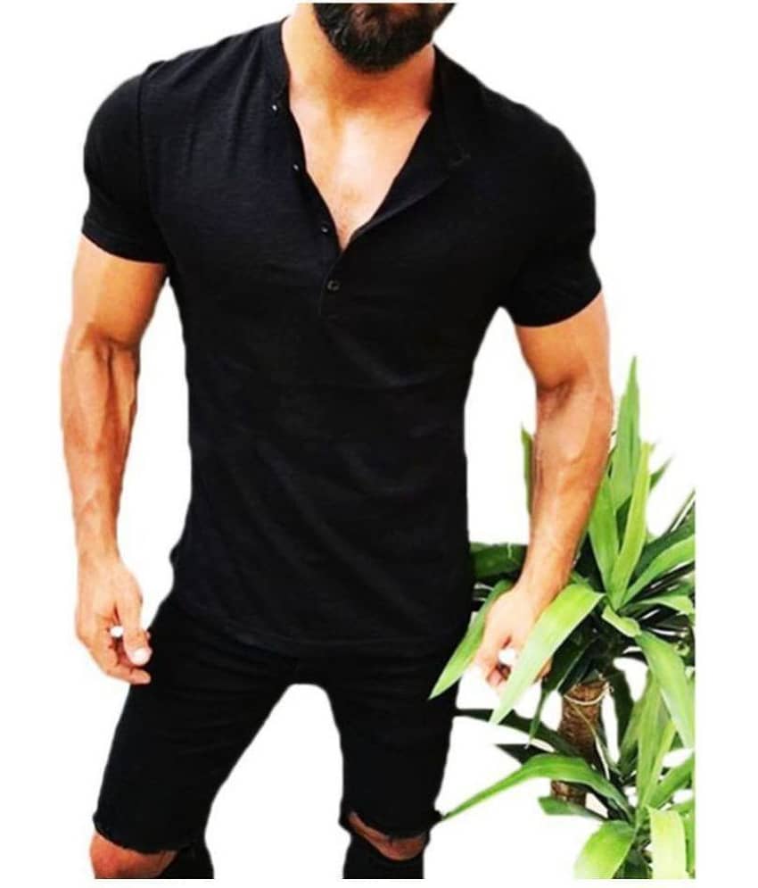 Trond Cotton Black Color Block T-Shirt