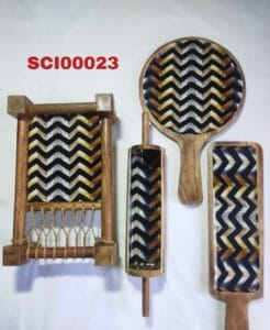 Handicraft Exim Decorative Wooden Kitchen Utensil Set (4 Piece) | Artisan Chevron Design | Kitchen Decor & Serving