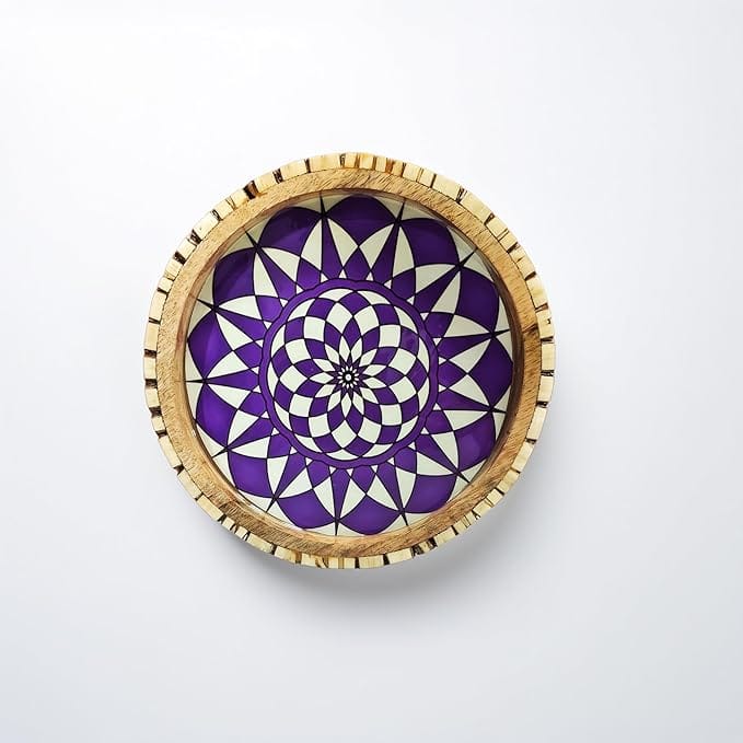 BELONGINGS Premium Round Tray | Kitchen&Dining | Serving Tray | Decorative Tray | 100% Wood Made with Resin Art on it | Wooden Serving Tray/Platter for Home and Kitchen