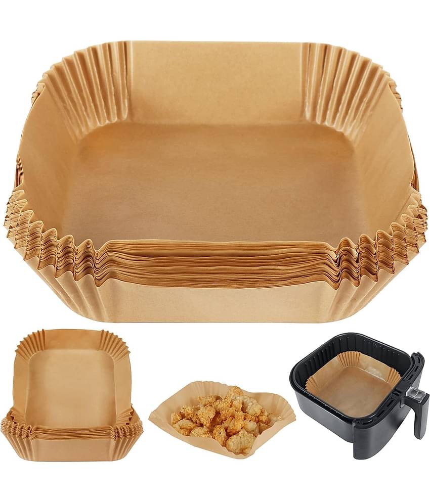 RAMDEV ENTERPRISE 100 PCS Air Fryer Paper Sheets, Disposable Paper Liner for Microwave, Oil-Proof Air Fryer Parchment Paper for Frying, Baking, Cooking, Roasting and Microwave (Square).
