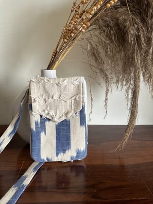 KRI India Distressed Ikkat Wallet Sling | Blue & Off-White  | 7.5x5.5 inches  | Wash & Care | 100% Cotton | Handcrafted in India. 100% organic & natural.