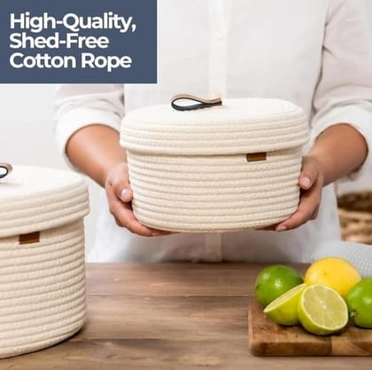 Generic Cotton 2 Pcs Set Roti Box Storage Basket With Lid (White)-PID66356 Generic Cotton 2 Pcs Set Roti Box Storage Basket With Lid (White)-PID66356