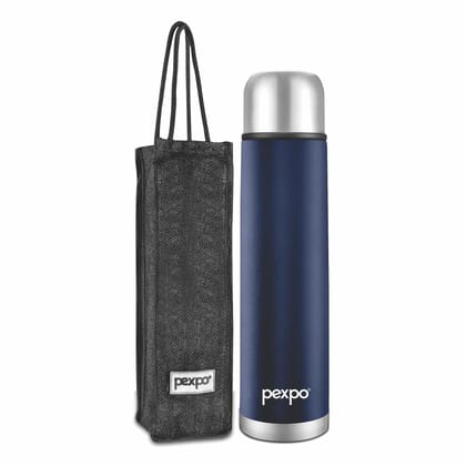 Pexpo Stainless Steel Hot and Cold Vacuum Insulated ISI Certified Flask, 750ml, Denim Blue, Flamingo | Lightweight & Keeps Drinks Hot/Cold for 24+ Hours