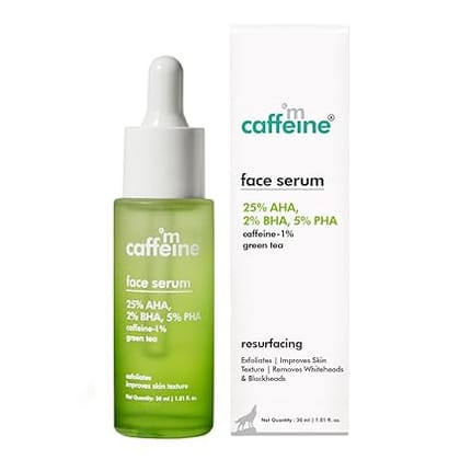 mCaffeine Exfoliating Peel Serum with 25% AHA, 2% BHA, 5% PHA | Glycolic Acid & Salicylic Acid Serum For Blackheads & Whiteheads | Improves Skin Texture | For All Skin Types - 30 ml