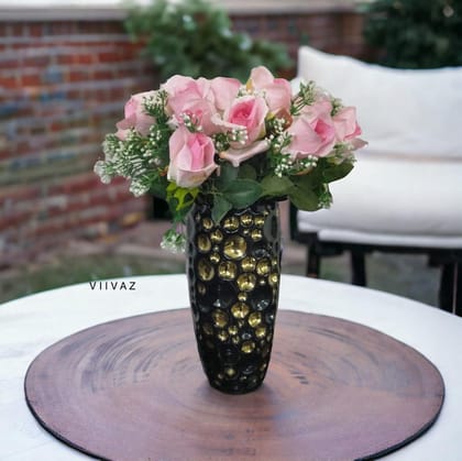 Elite Quilted Vase-Black / Ceramic | Gloss Finish / H: 10 | L: 4 | W: 4.5 (Inch)