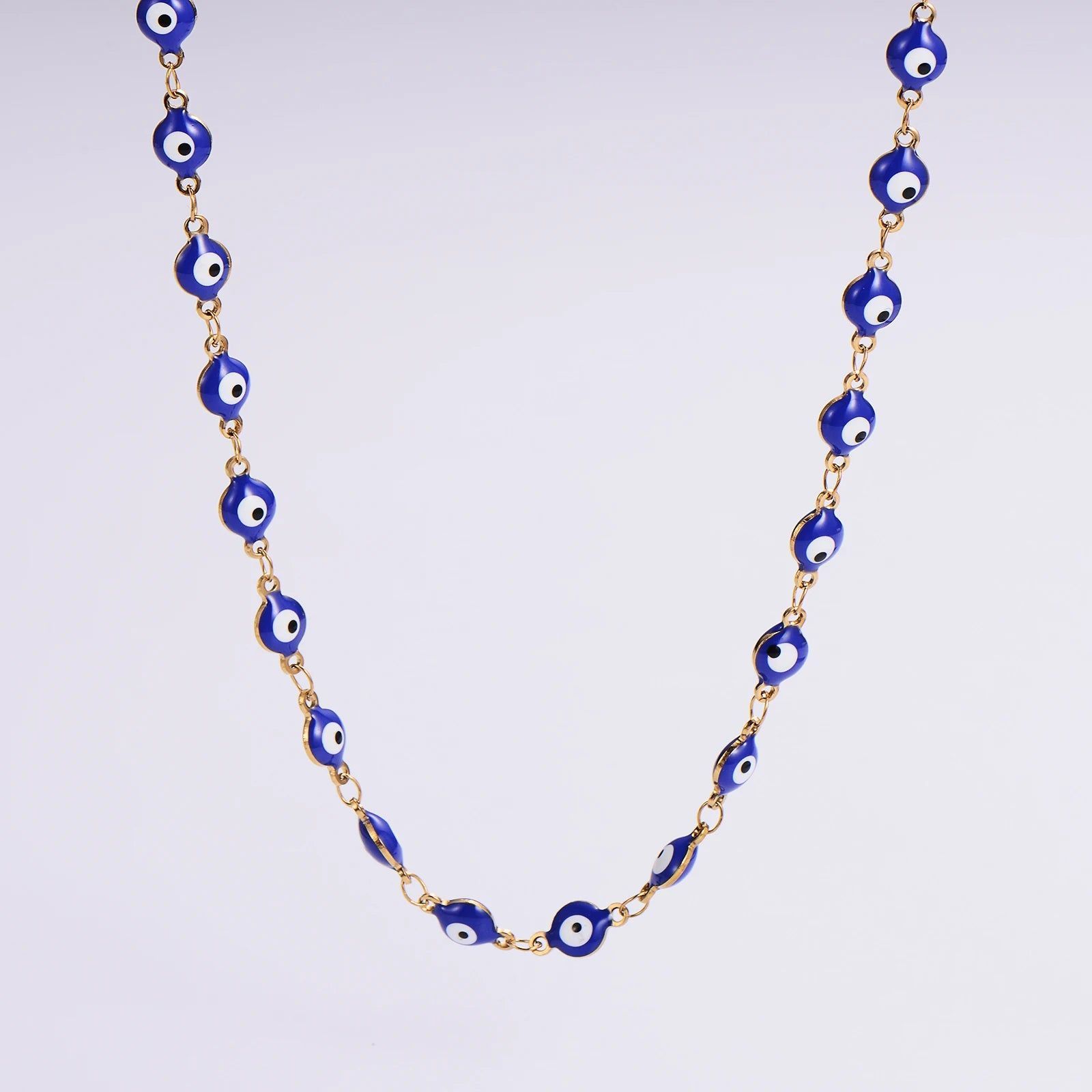 tarnish free waterproof fashion jewelry 18k gold plated stainless steel evil eye beads necklace