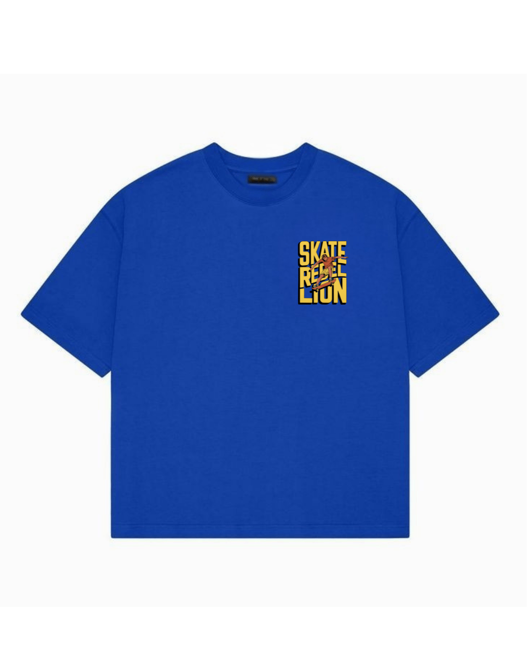SKATE REBEL LION - Round Neck Drop Shoulder Graphic Printed Oversized Cotton T-shirt-S / Black