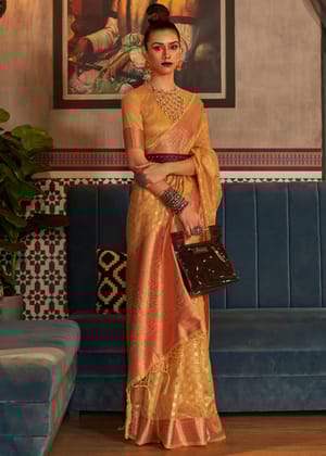 Golden Yellow Banarasi Tissue Woven Silk Saree