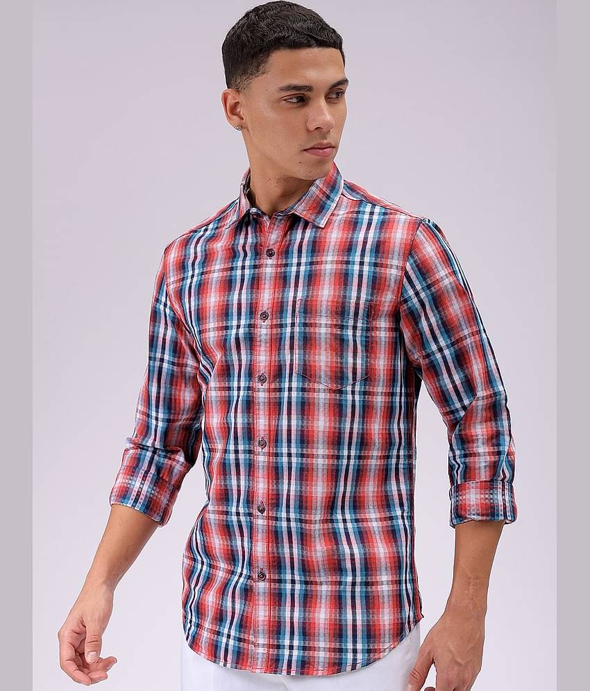 The Indian Garage Co Men Cutaway Collar Checked Cotton Slim Fit Casual Shirt