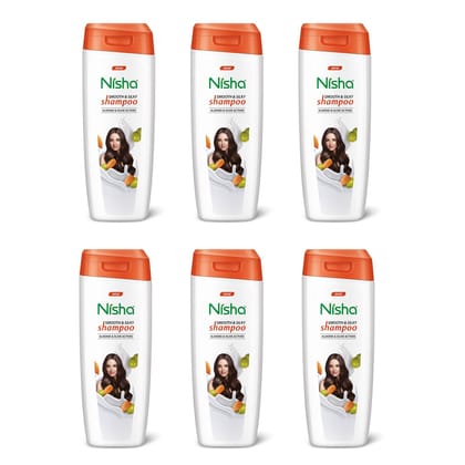Nisha Smooth & Silky Shampoo for Women Men 75ml Pack of 6, Almond & Olive Actives Shampoo for Naturally Soft Silky Hair