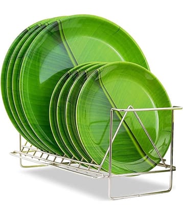 Laserbot 8 Pcs Melamine Dark Green Full Plate