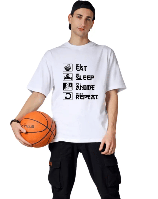 Eat Sleep Anime | Men Printed T-Shirt |White| - Made In 100% Cotton - White / S