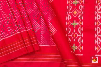 Pink Pochampally Silk Saree With Red Border Ikat  Handwoven Pure Silk For Office Wear PIK 319