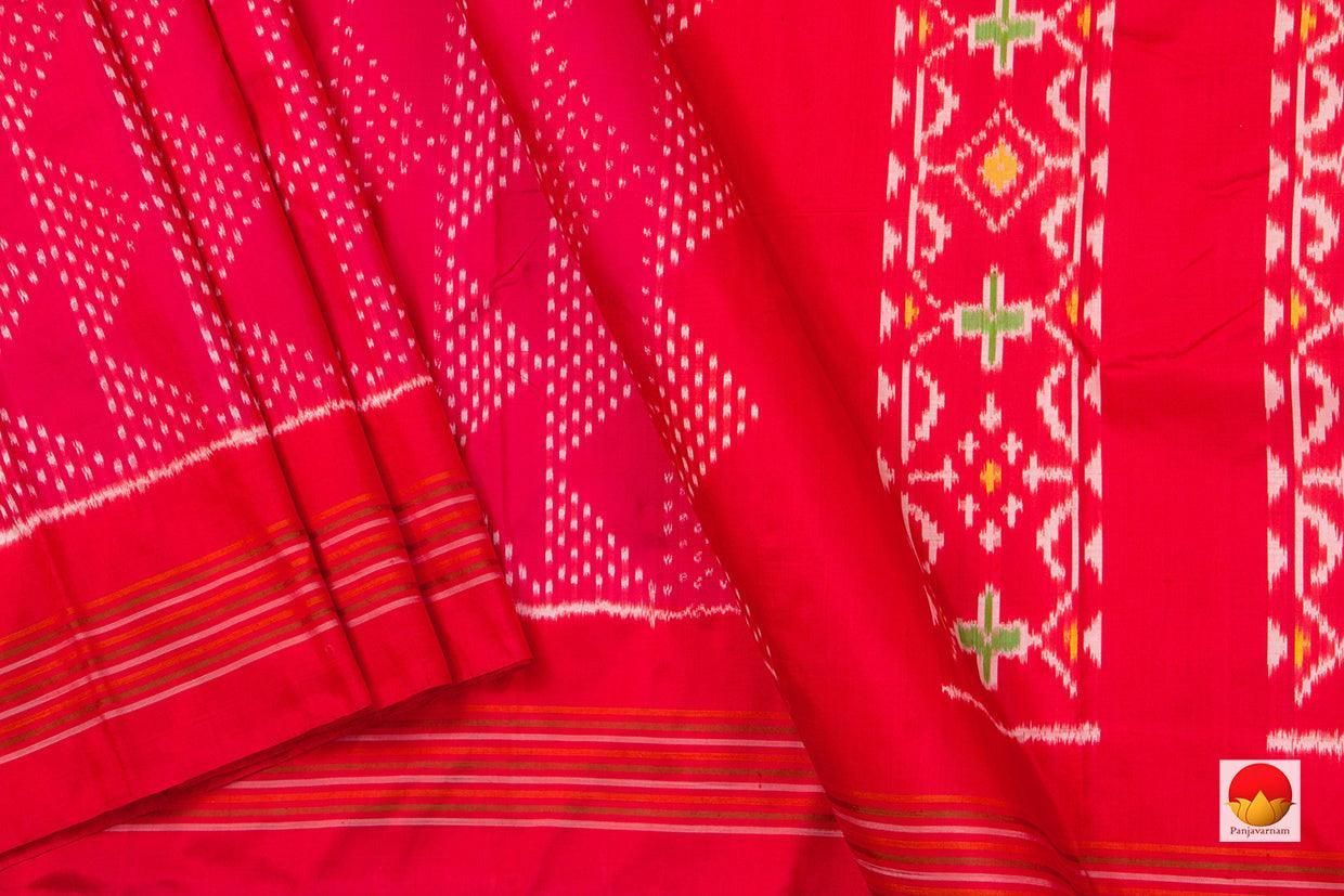 Pink Pochampally Silk Saree With Red Border Ikat  Handwoven Pure Silk For Office Wear PIK 319