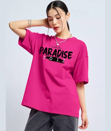 Leotude Women Cotton Blend Printed Oversized Round Neck T-Shirt ( Pink )