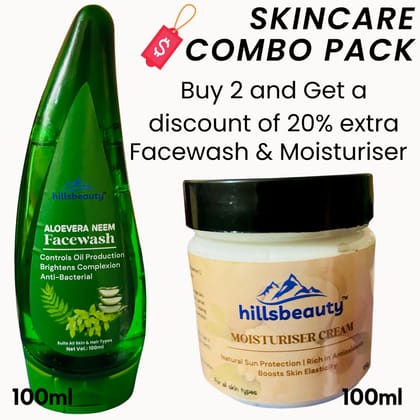 Combo pack of 2 hillsbeauty Aloevera Neem and Tulsi Facewash with Ceramide, Aloevera, Vitamin E and Shea Butter Moisturising Cream 200ML Combo pack of 2 hillsbeauty Aloevera Neem and Tulsi Facewash with Ceramide, Aloevera, Vitamin E and Shea Butter Moisturising Cream 200ML