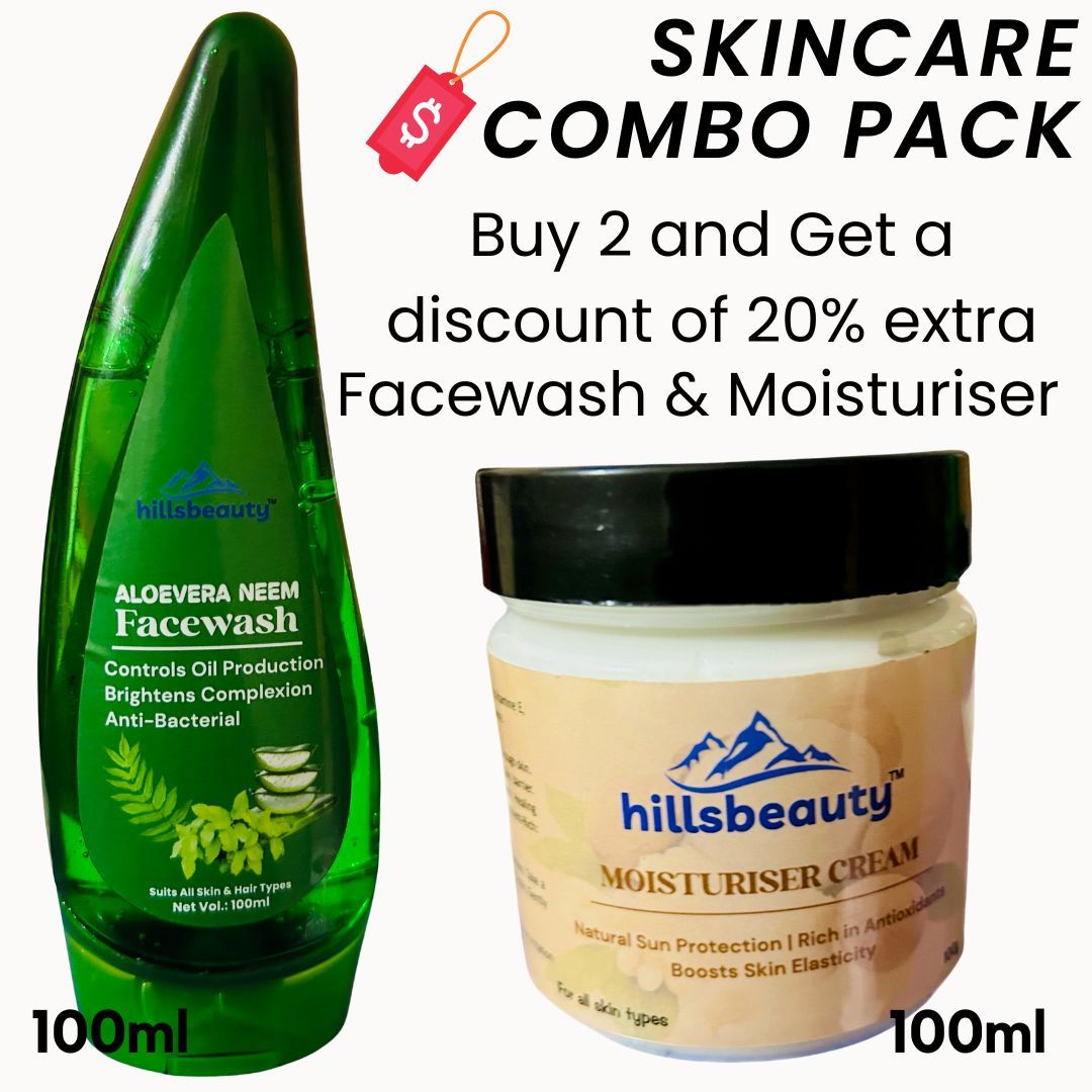 Combo pack of 2 hillsbeauty Aloevera Neem and Tulsi Facewash with Ceramide, Aloevera, Vitamin E and Shea Butter Moisturising Cream 200ML