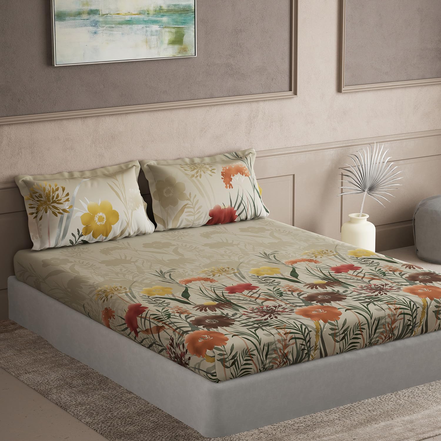 DDECOR - Maxima Collection 100% Cotton Floral Pattern 145TC Super King |274 CM X 274 CM| Brown