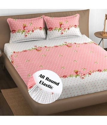 Decent Home Cotton Floral 1 Bedsheet with 2 Pillow Covers - Pink