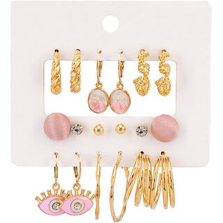 Vintage Style Hoop Earring with 9 pairs in a Pack