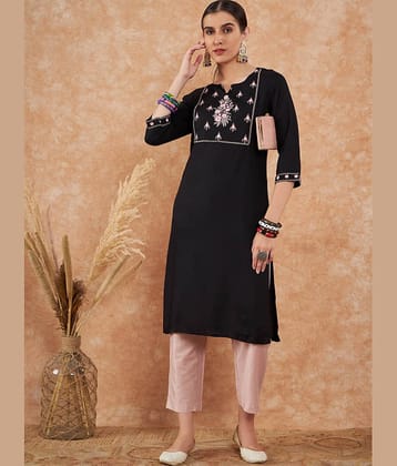 Nirja Fab Women Cotton Blend Embroidered Straight Kurti ( Black )