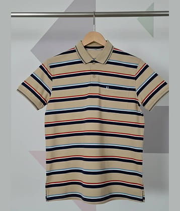UNIBERRY Men Cotton Blend Regular Fit Striped Polo T Shirt ( Beige )