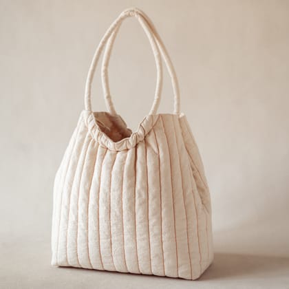 Rosette Ruched Bag-Crinkle Cotton - Natural