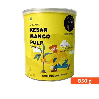 Topali Organic Kesar Mango Pulp (850g) | Certified Organic Kesar Puree | Rich Saffron Aroma