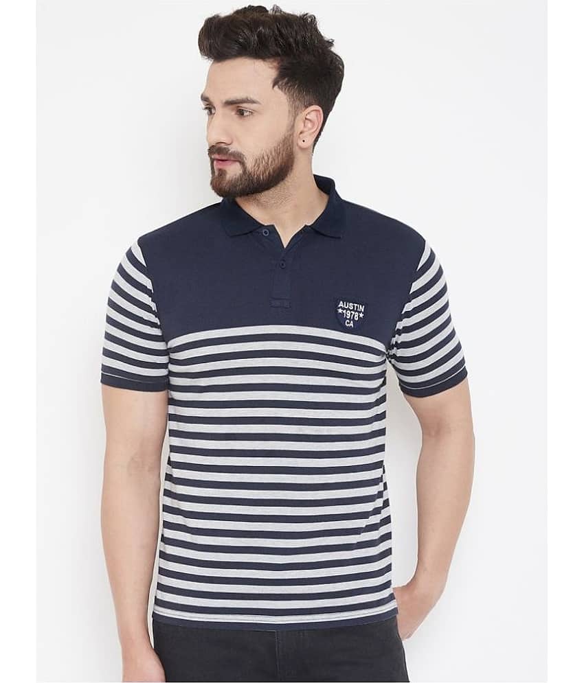 AUSTIN WOOD - Navy Cotton Blend Regular Fit Men's Polo T Shirt ( Pack of 1 )