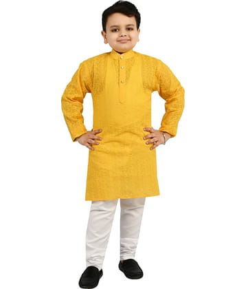 Arshia Fashions Boys Cotton Blend Abstract - Pattern Kurta Pant Set ( Yellow , Pack of 1 )