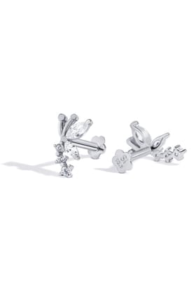 Butterfly Wing Climber Stud - Flat Back Studs - South Screw Stud Pair - Rhodium Plated
