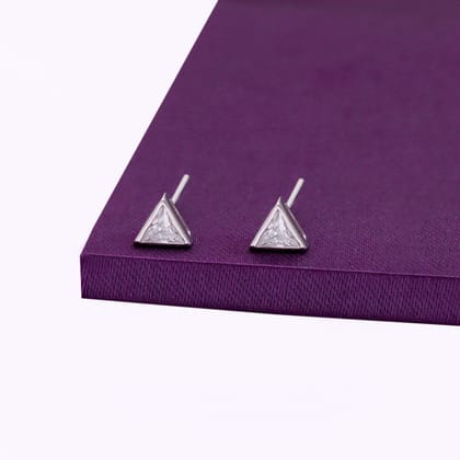 Tantalizing Triangles Big Casual Silver Studs Earrings-White Stone / Silver