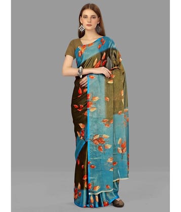 Sitanjali Lifestyle Brasso Printed Saree With Unstitched Blouse Piece ( Light Blue )