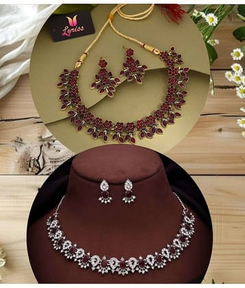 Lyriss Multicolor Brass Necklace Set ( Pack of 2 )