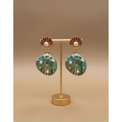 Earrings Teal Gold Shell Drop