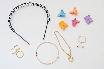 Hair Accessories Set, Multi-Color, Butterfly Clips, Headband, Necklace, Bracelet, Rings, Earrings