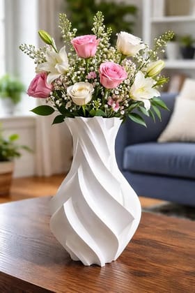 Flame Origami White Plastic Vase 18 cm  Geometric Minimalist Table Centerpiece