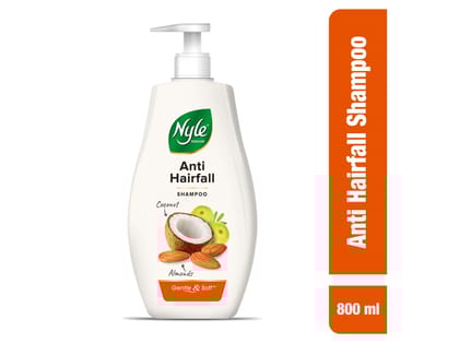 Nyle Naturals Anti-Hairfall Shampoo, With Coconut Milk, Badam and Amla, Gentle & Soft Shampoo, pH Balanced and Paraben Free, For Men and Women, 800 ml
