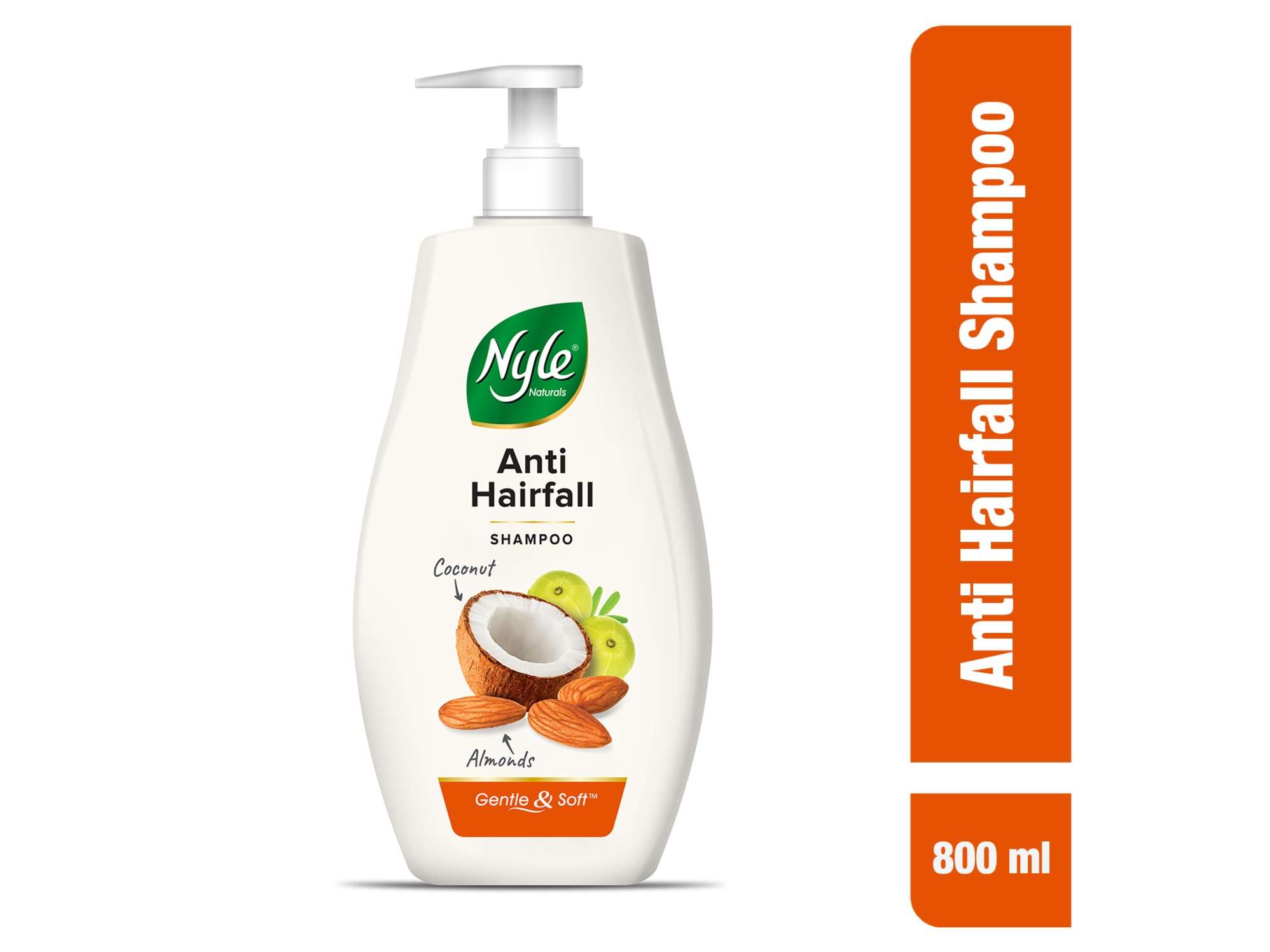 Nyle Naturals Anti-Hairfall Shampoo, With Coconut Milk, Badam and Amla, Gentle & Soft Shampoo, pH Balanced and Paraben Free, For Men and Women, 800 ml