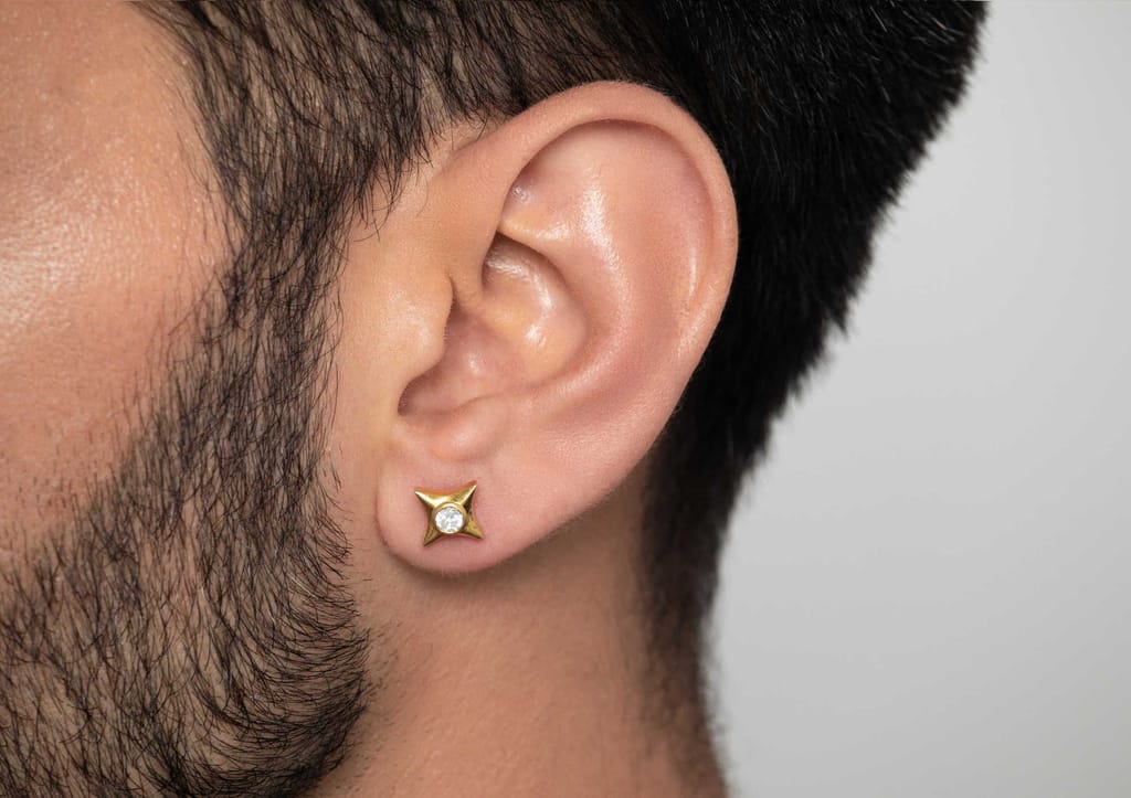 Concaved Quad Bezel Men's Ear Stud (1 Pc Only)