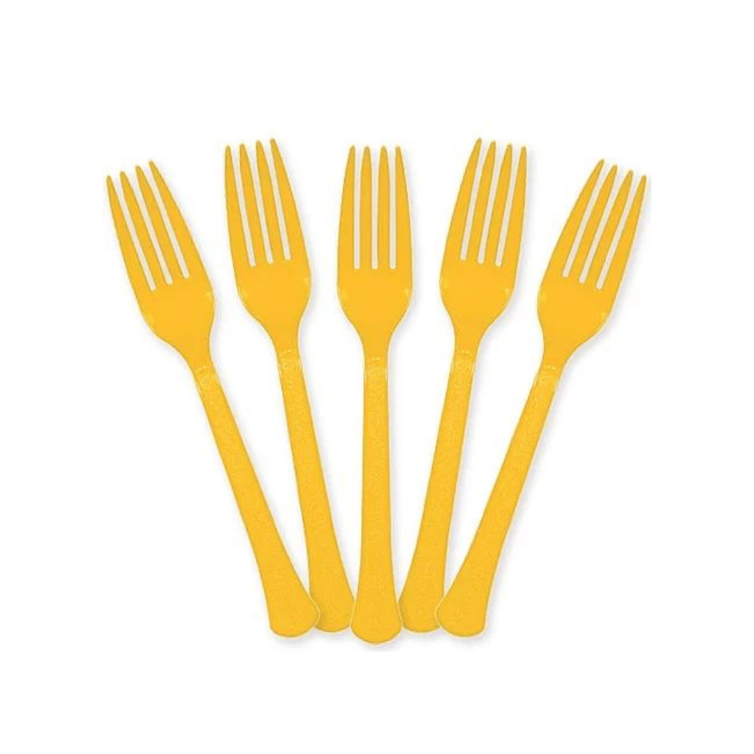 Yellow Premium Plastic Forks for Fruits or Noodles - 20PC