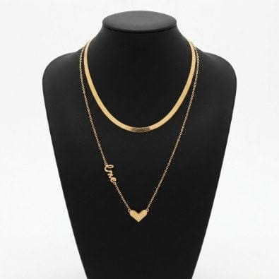 Herringbone & Love Heart Layered Necklace | Gold-Tone Anti-Tarnish Imitation Jewellery