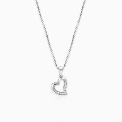 Silver Zircon Curve Heart Necklace with Link Chain