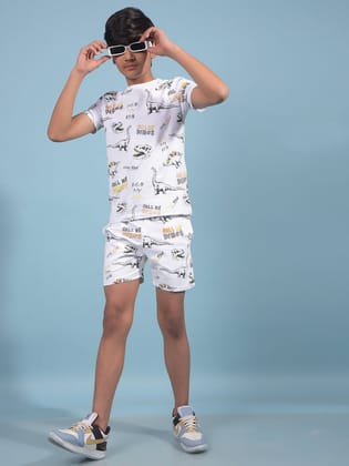 White Printed Cotton Shorts-7-8Y / White
