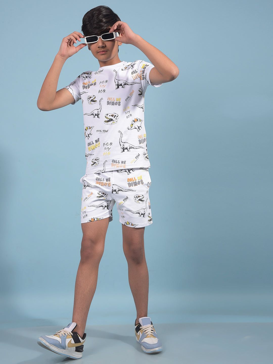 White Printed Cotton Shorts-7-8Y / White