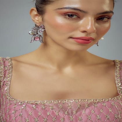vivinia BY VIDHI MEHRA Zia Silver Plated Pink Kundan, Polki Womens Pair of Danglers Earrings (Freesize) - VE928